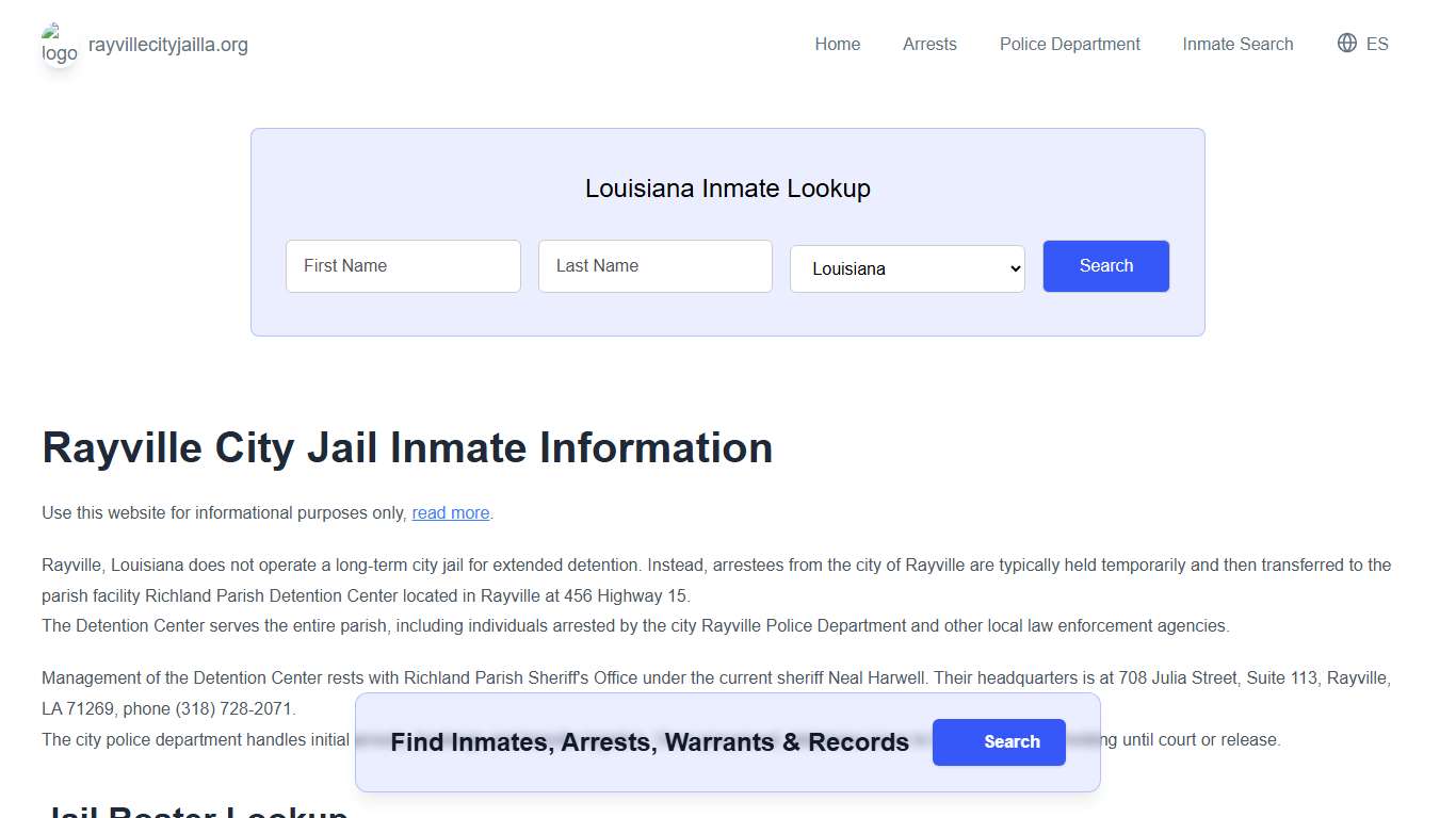 Rayville Jail, LA Inmate Roster, Municipal Jail Info